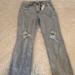 Distressed Straight Leg "Mom" Jeans